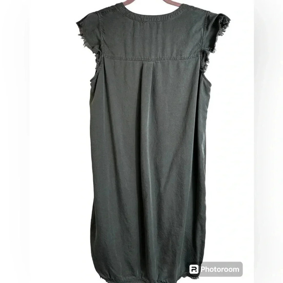 Dahlia khaki soft dress, Large, cap sleeves, raw edge, relaxed fit, Tencel - Picture 8 of 12